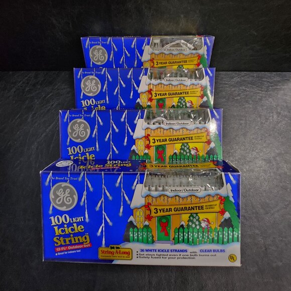 NOS 4 Boxes GE 100 Light Icicle Strings Total 52 Feet of Icicle Lights New - Picture 1 of 7